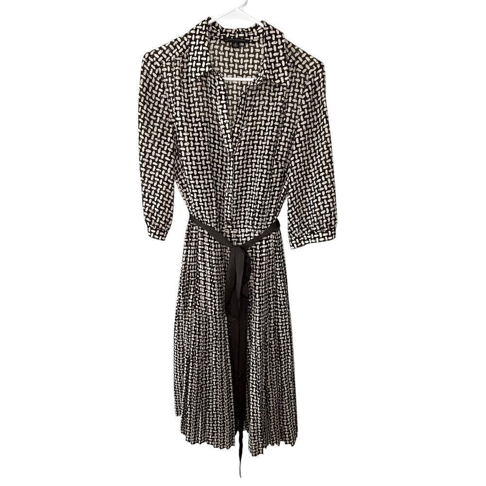 Banana‎ Republic brown and cream pleated belted collared dress silk blend size 6